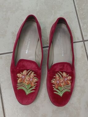 Stubbs And Wootton Embroidered Loafers Womens Red Velvet Tropical Floral Size 10